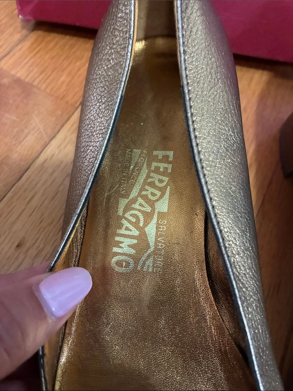 Salvatore Ferragamo Metallic Gold Leather Loafers size 7.5 like new Authentic